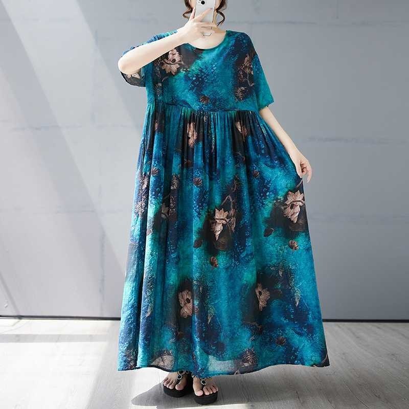 Loose Short Sleeve Round Neck Print Dress