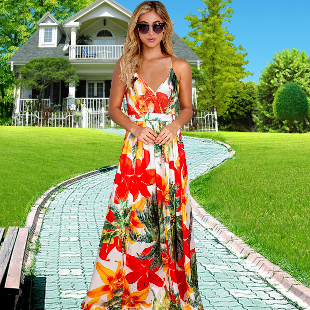 Boho-Print Suspender Maxi Dress