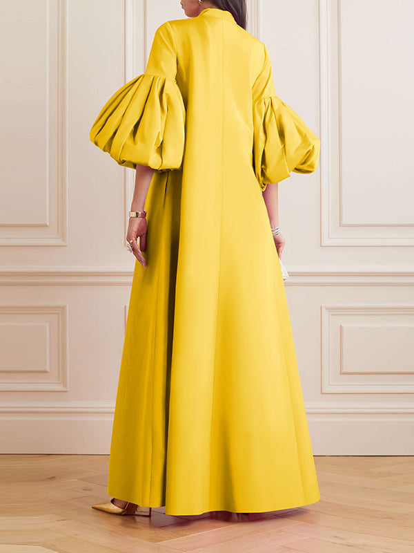 Loose Flower Shape Solid Color Stand Collar Evening Dresses Maxi Dresses
