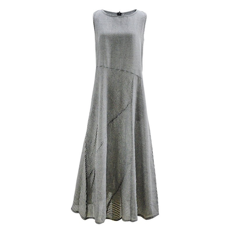 Striped Sleeveless Slim Long Dress