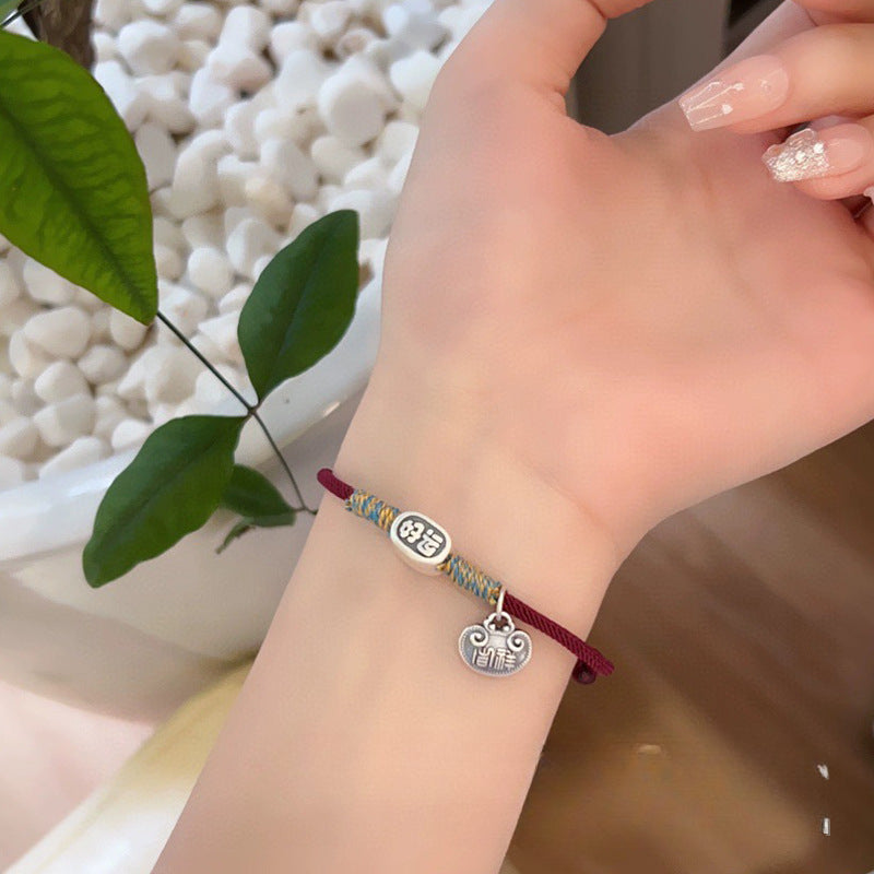 Vintage 999 Sterling Silver Good Luck Red Rope Bracelet Auspicious Women's Bracelets