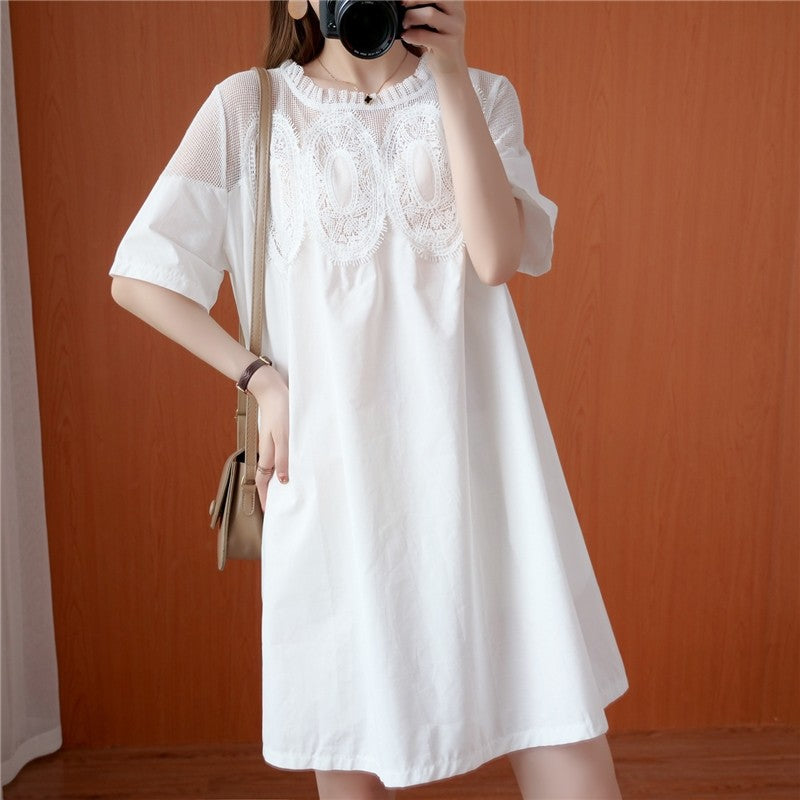 A-Line Mini Dress With Lace Mesh Panel