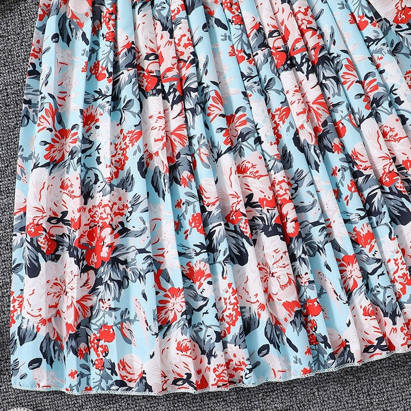 Fly Sleeve Printed Pleated Princess Dress