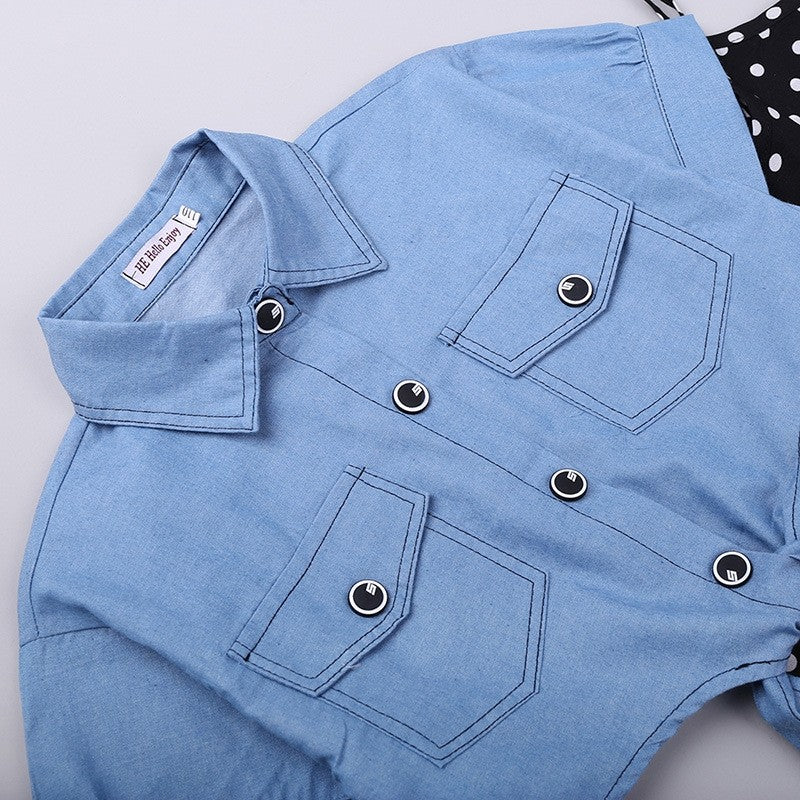 Cowboy Short Sleeve Polka Dot Dress Girl's Set