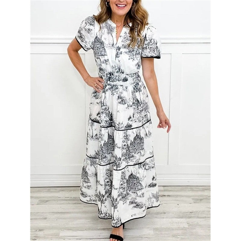 Floral Print Long Sleeveless Stretch Waist Dress
