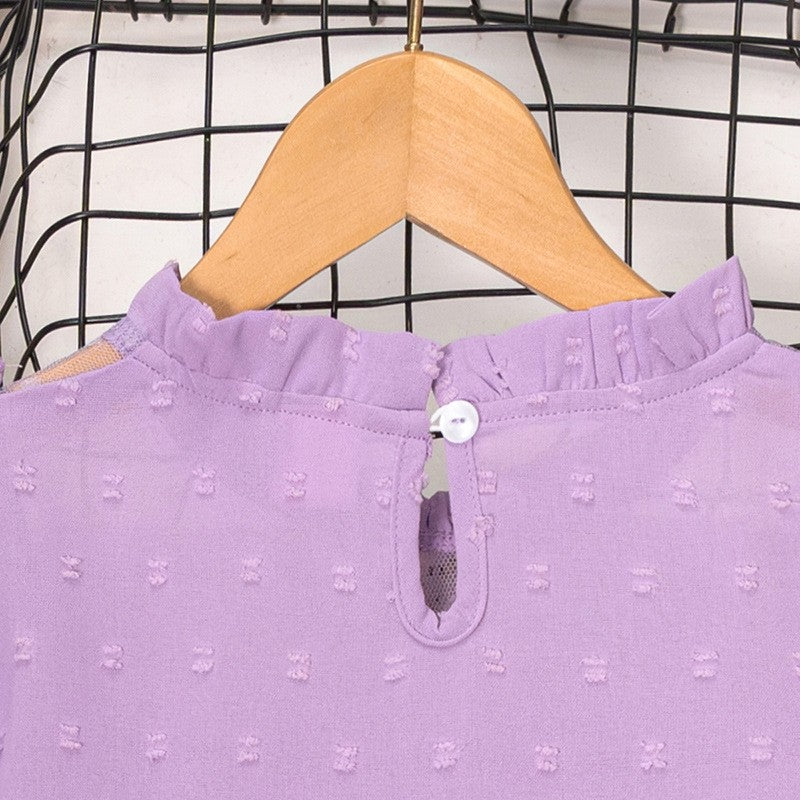 Girl's Lace Polka Dot Long Sleeve Top Half Skirt Set