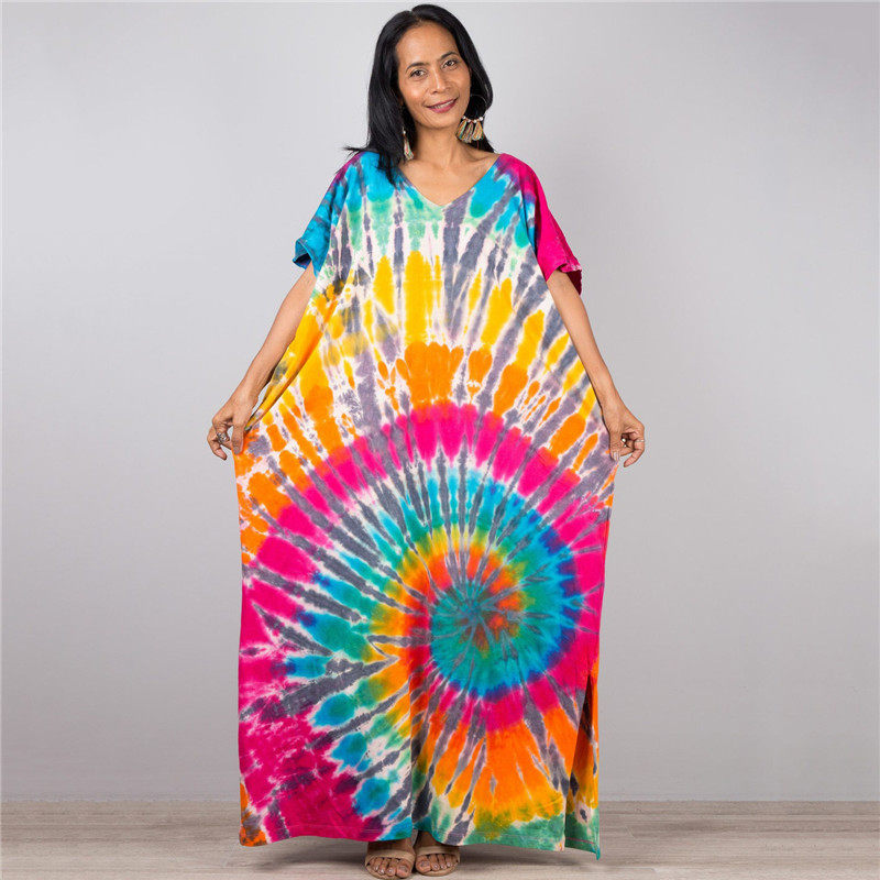 Short Sleeves Tie-Dyed Split Maxi Dress
