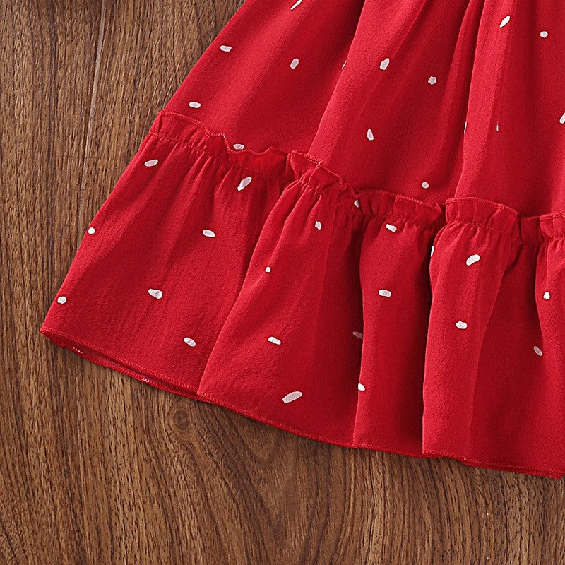 Girls' Polka Dot Square Neck Short Sleeve Dress