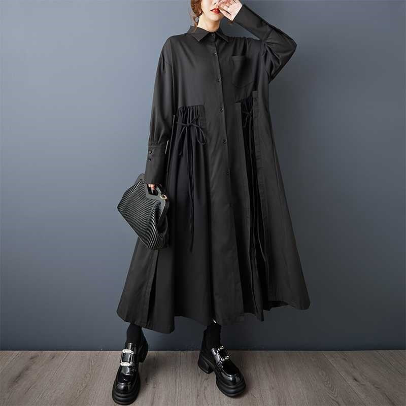 Dark Oversized Belted Shirt Dress