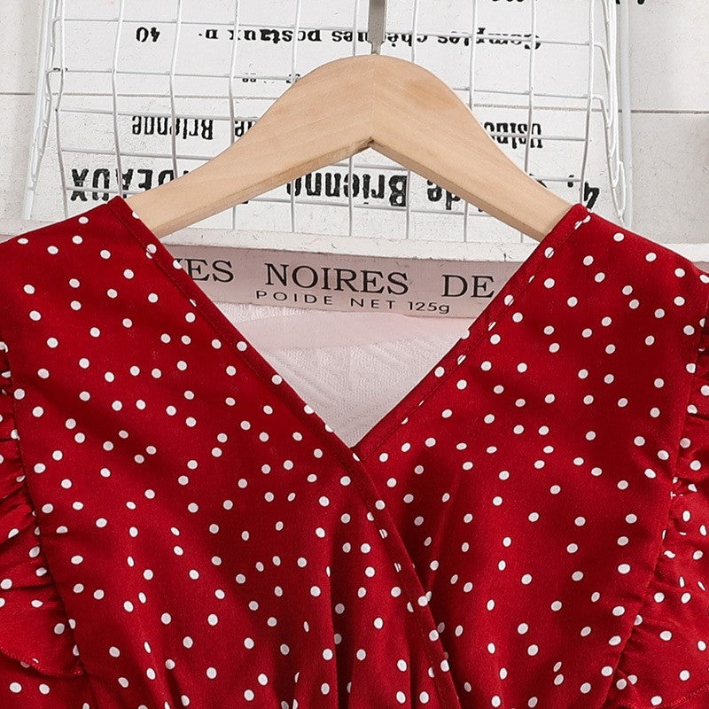 Girls' Polka Dot Fly Sleeve Dress