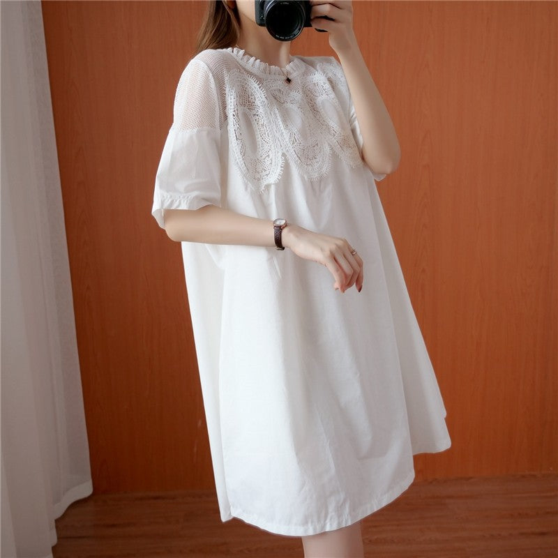 A-Line Mini Dress With Lace Mesh Panel