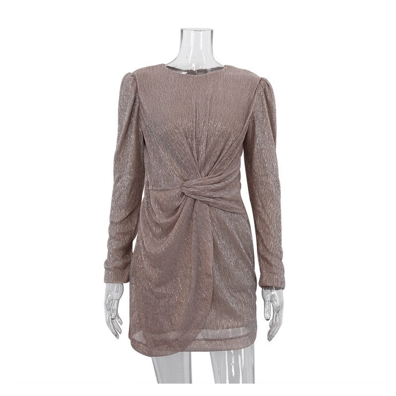 Long Sleeve Knot Waist Mini Dress