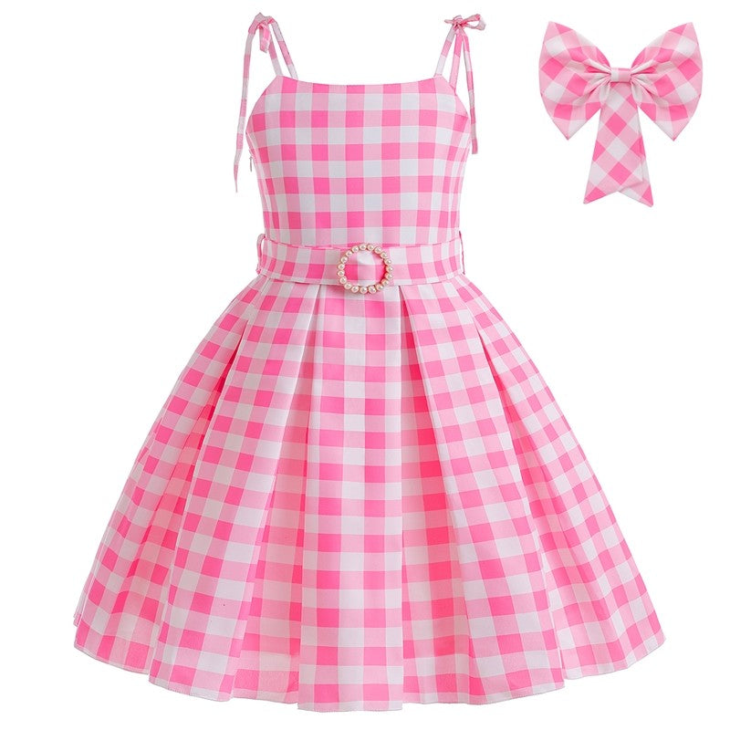 Plaid Suspender Waist Princess Dress For Girls