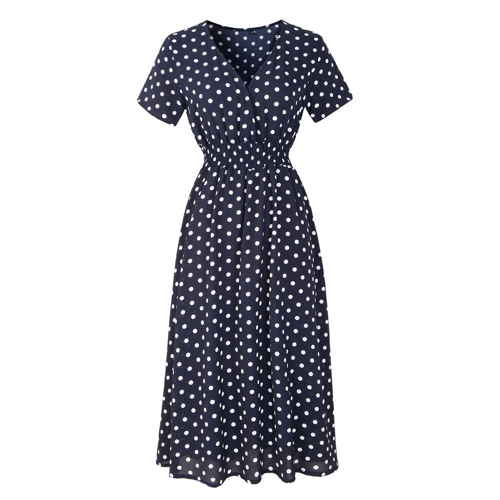 Chiffon Print V-Neck Short Sleeve Bohemian Dress