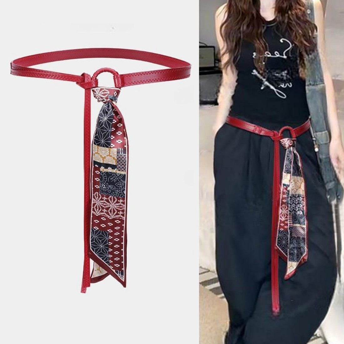 Red Scarf Belt For Women, Vintage Style, With Jeans Or Dresses