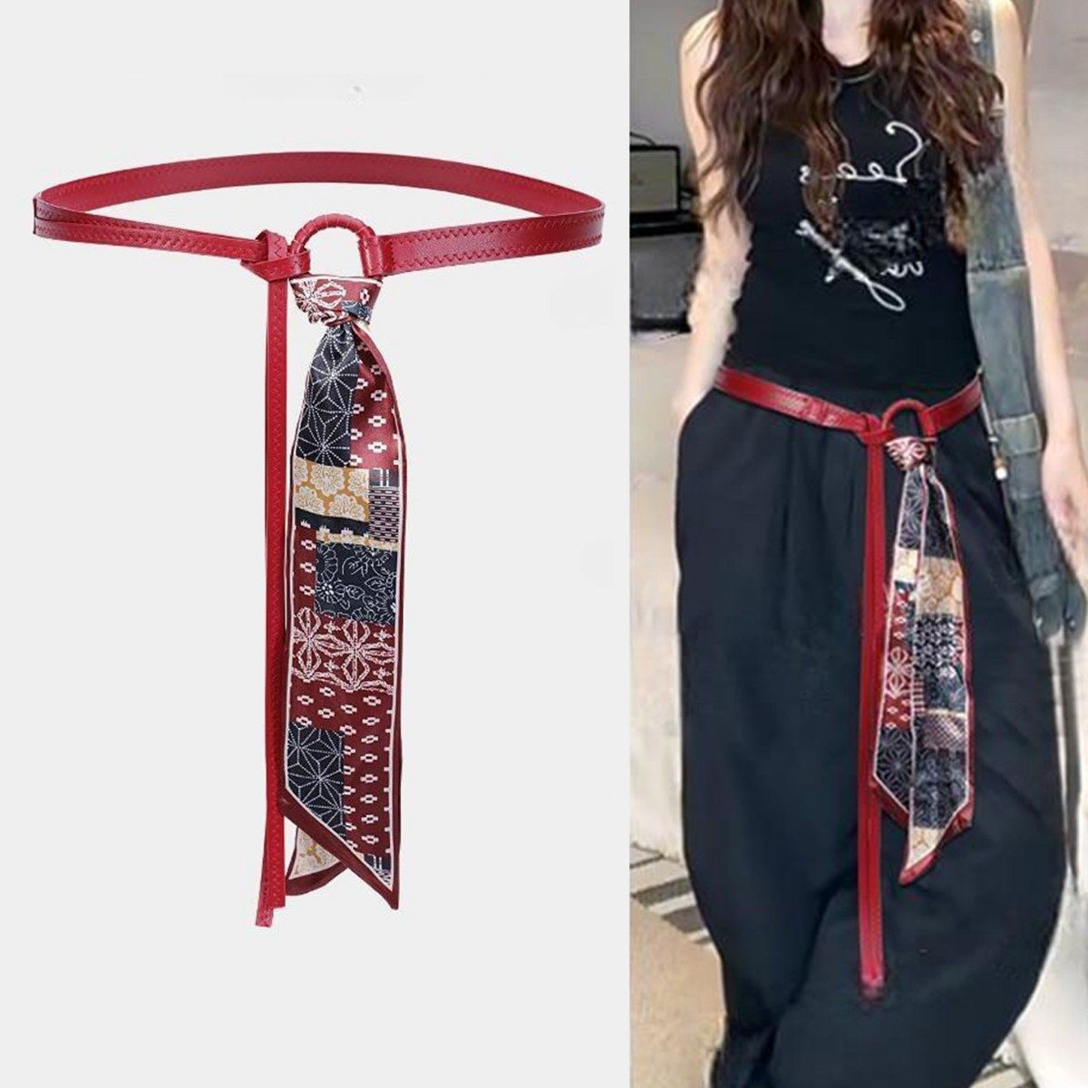 Red Scarf Belt For Women, Vintage Style, With Jeans Or Dresses