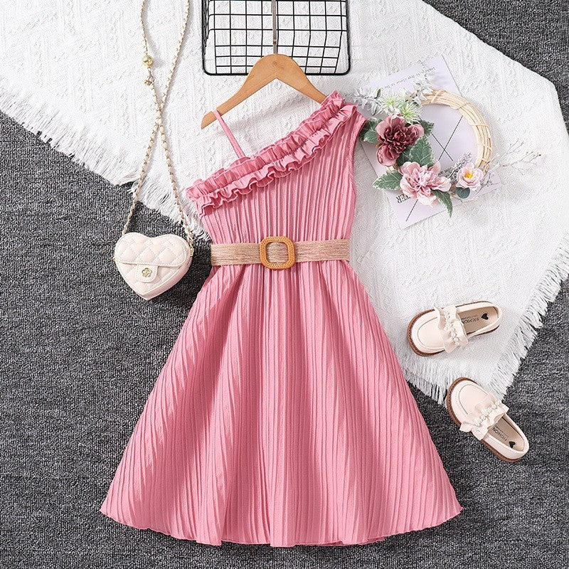 Girl's Solid Color Princess Dress With Lace