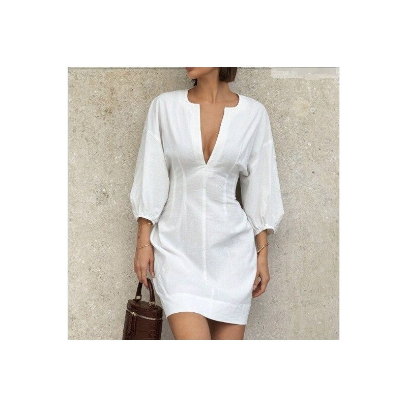 Deep V Neck Sleeveless Waist Short Dress