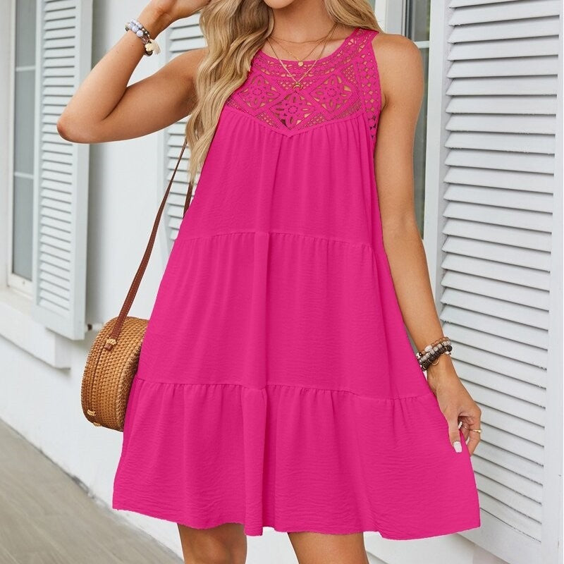 Lace Cutout Halter A-Line Short Dress