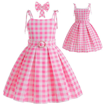 Plaid Suspender Waist Princess Dress For Girls
