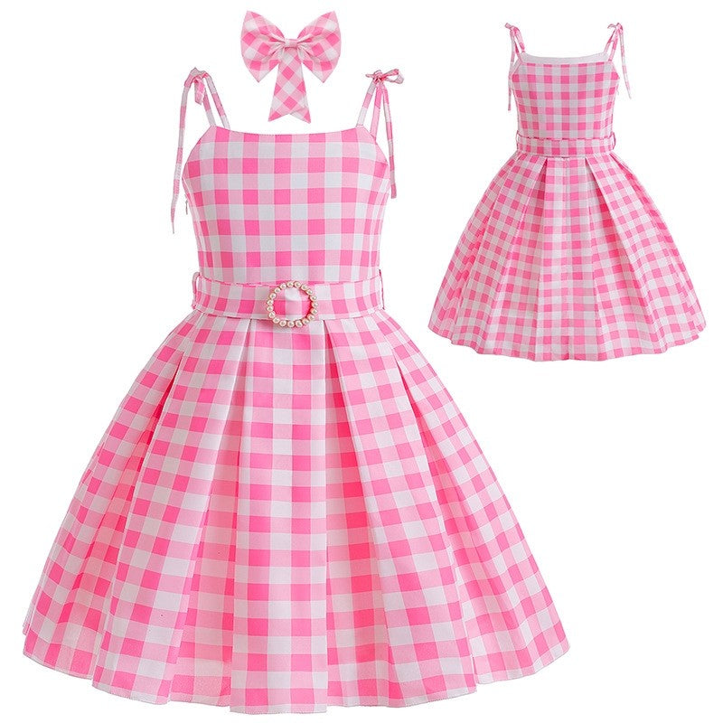 Plaid Suspender Waist Princess Dress For Girls
