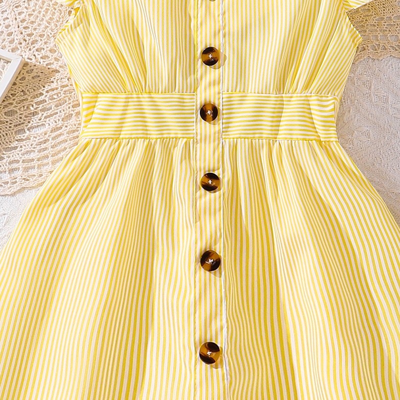 Girl's Dress With Fly Sleeve And Stripe