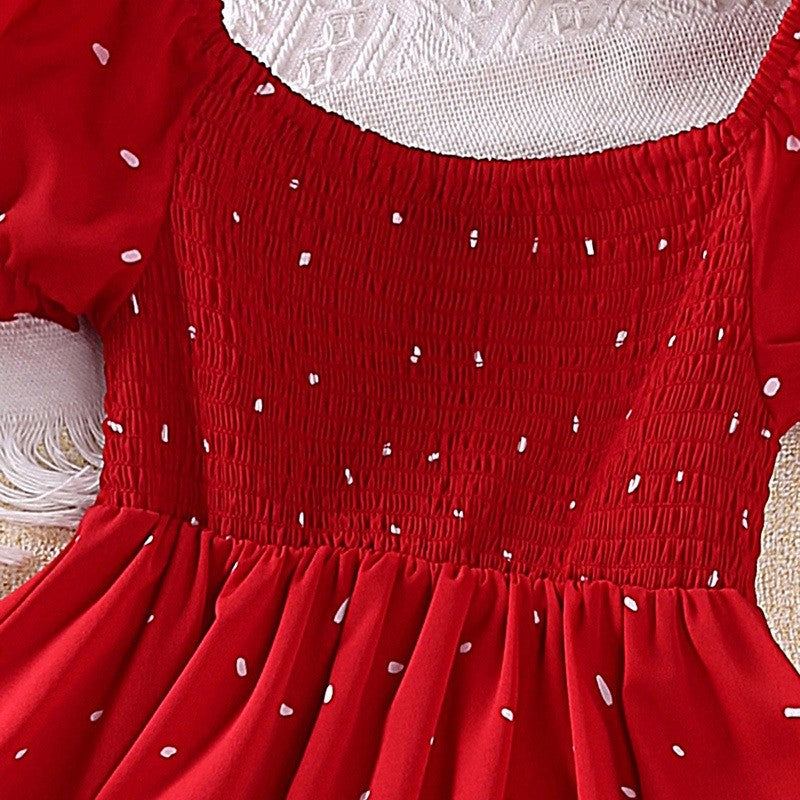 Printed Short Sleeve Elasticized Girls' Dresses