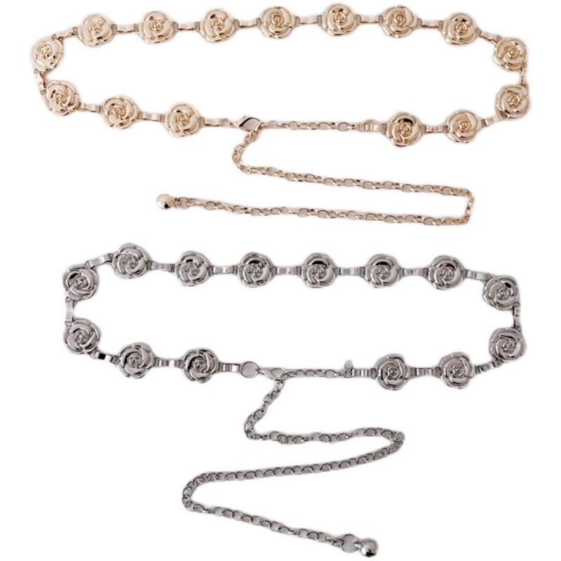 Women's Rose Metal Waist Chain Belt For Dresses Skirts Retro