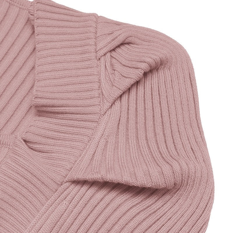 Solid V-Neck Textured Long Sleeve Dress