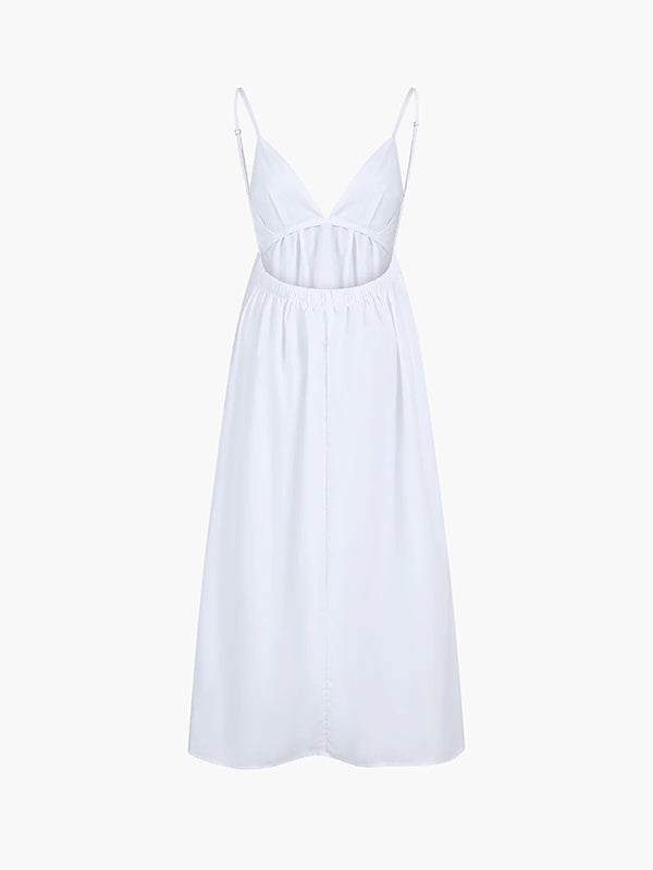 A-Line Loose Backless Elasticity Solid Color Spaghetti-Neck Maxi Dresses