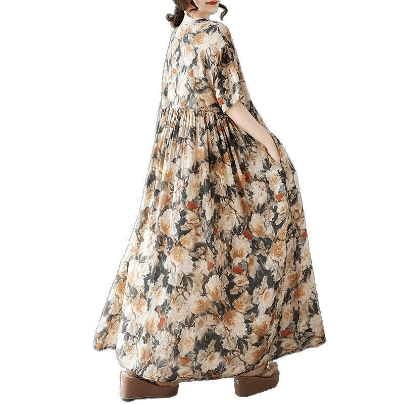 Loose Short Sleeve Round Neck Print Dress