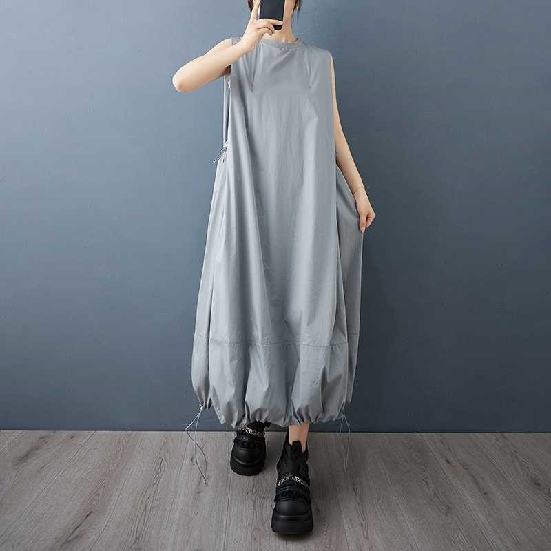 Loose Sleeveless Pocket Drawstring Dress