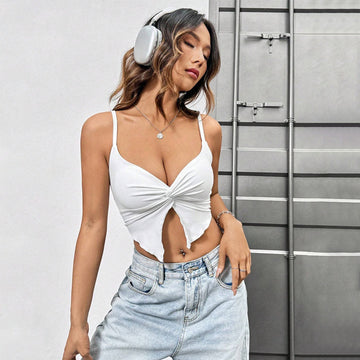Solid Color Twist Split Slim Tank Top