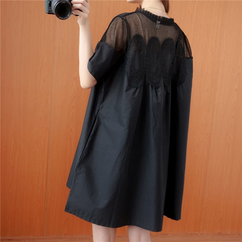 A-Line Mini Dress With Lace Mesh Panel