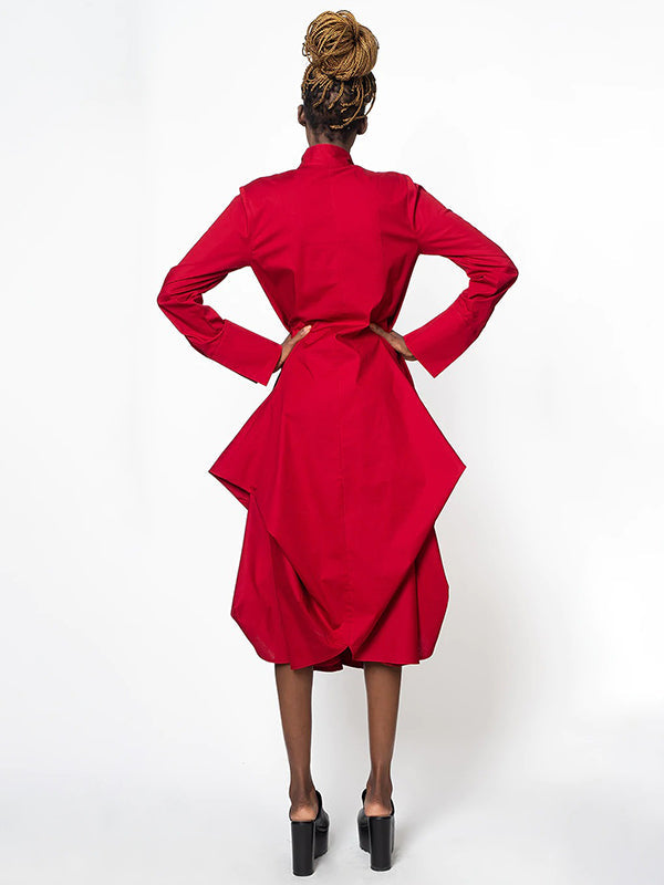 Stylish Loose Stand-Collar Long Sleeves Midi Dress