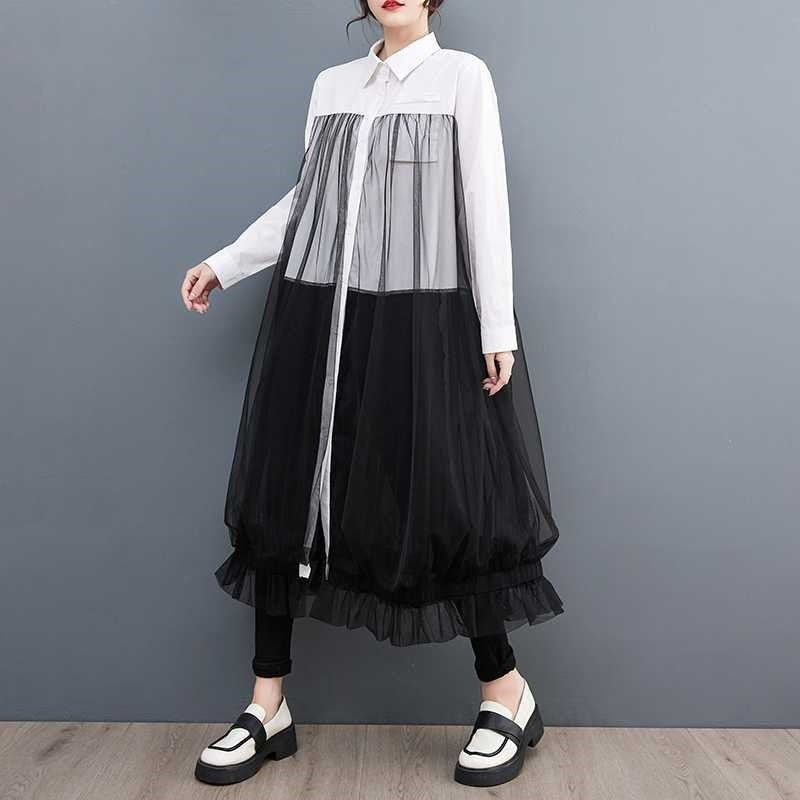Oversized Mesh Peplum Shirt Dress