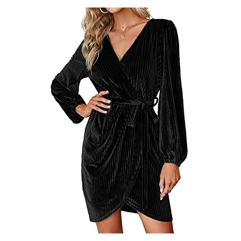 Solid Belted Waist Drawstring Short Dress