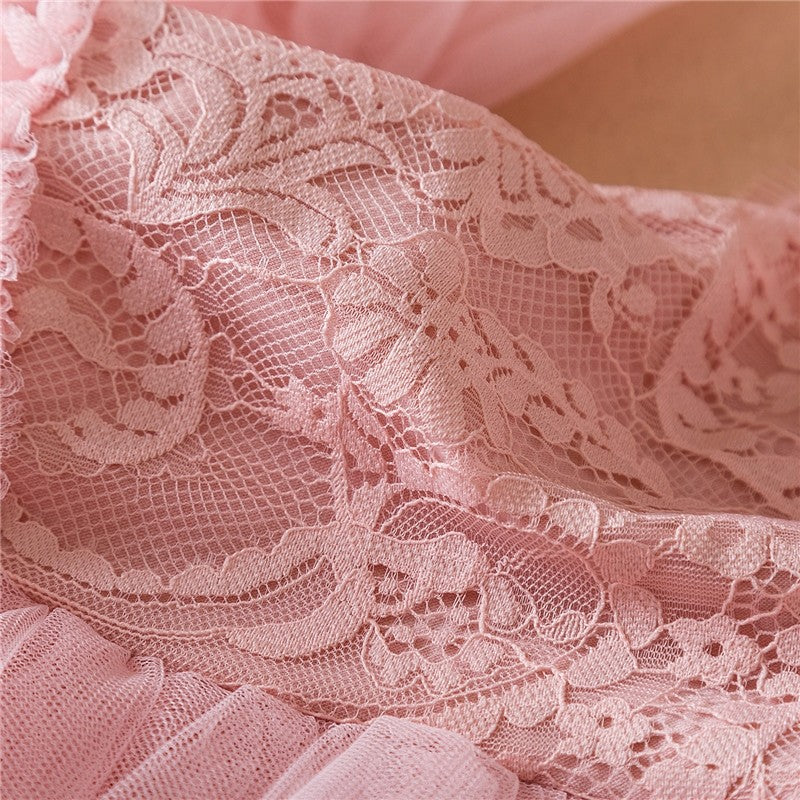 Girls' Solid Color Lace Embroidered Tulle Princess Dress