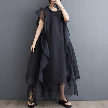 Loose Sleeveless Double Layer Lace Trim Dress