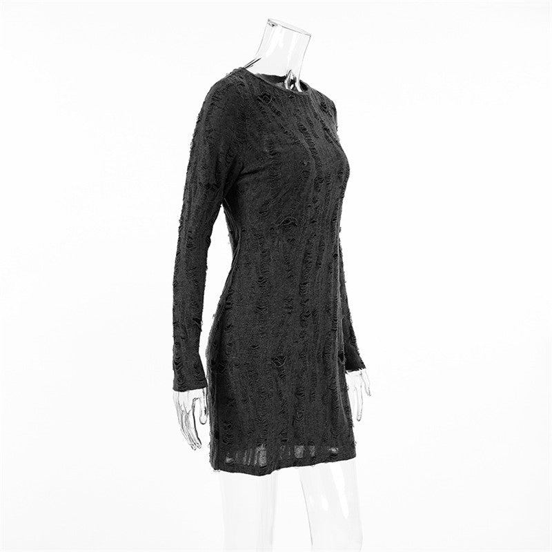 Knit Round Neck Long Sleeve Bodycon Mini Dress