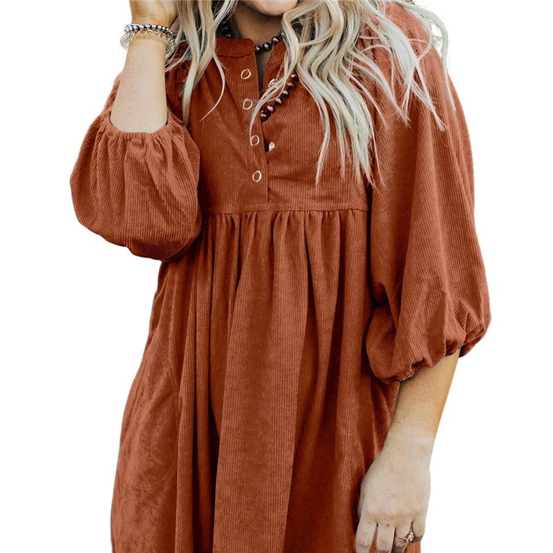 Solid Corduroy High Waist Short Dress