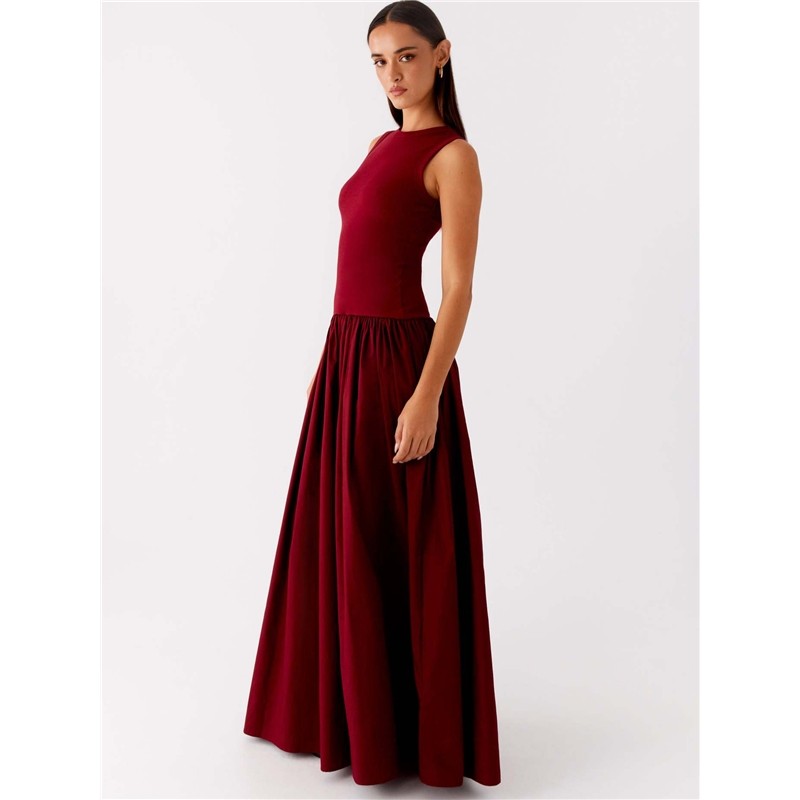 Solid Color Waist Sleeveless Long Dress