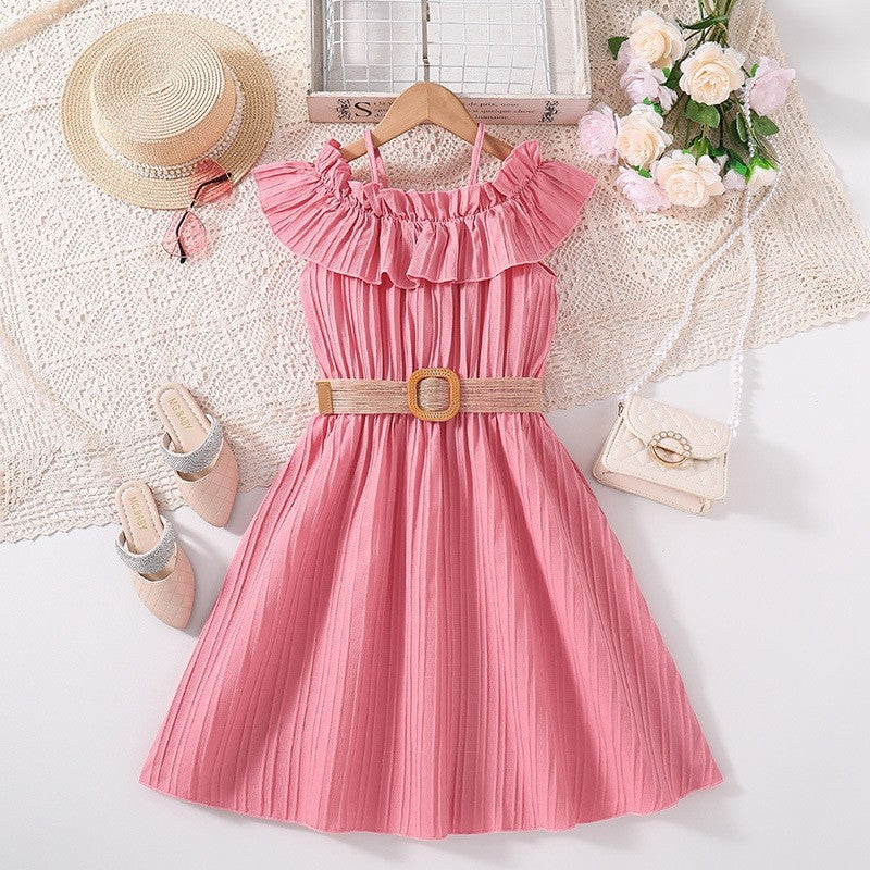 Girl's Solid Color Princess Dress With Lace