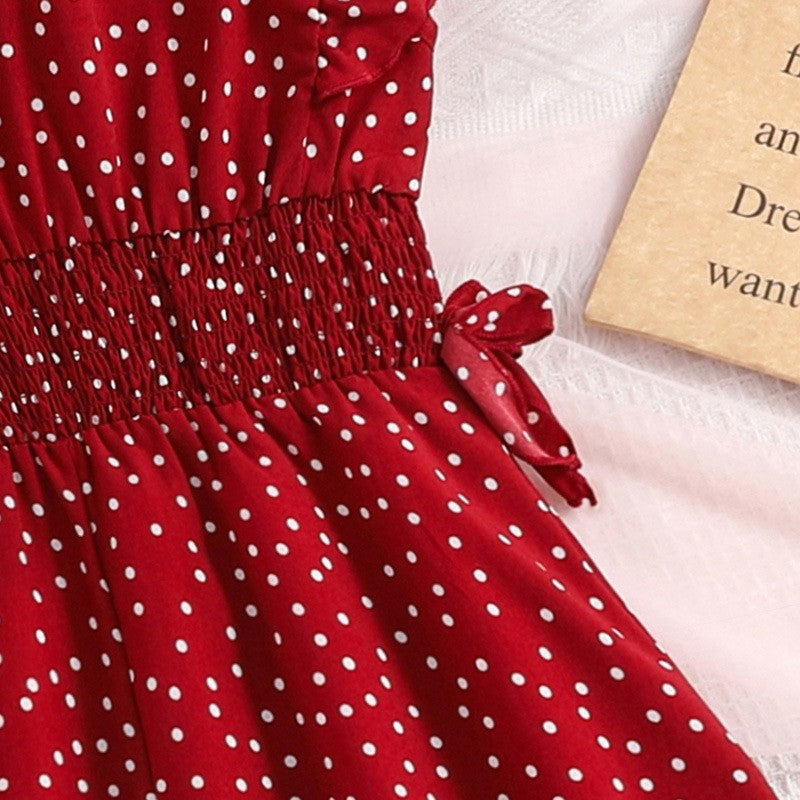Girls' Polka Dot Fly Sleeve Dress