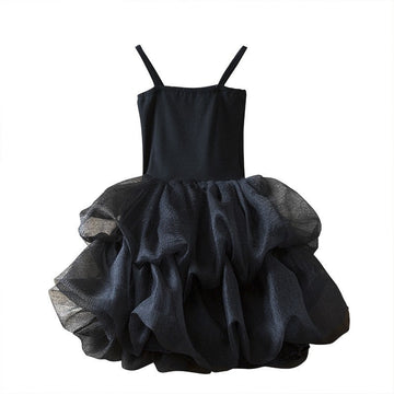Black Sleeveless Strapless Mesh Princess Dress For Girls