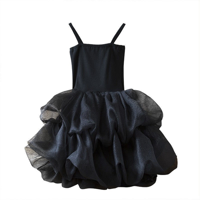 Black Sleeveless Strapless Mesh Princess Dress For Girls