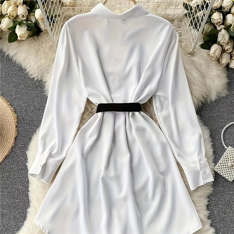 Colorblock Long Sleeve Short Dress