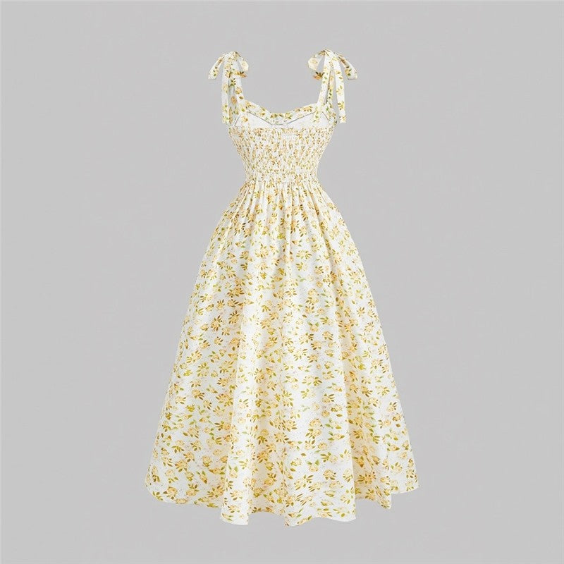 Backless High Waist Floral Print Strapless Dress