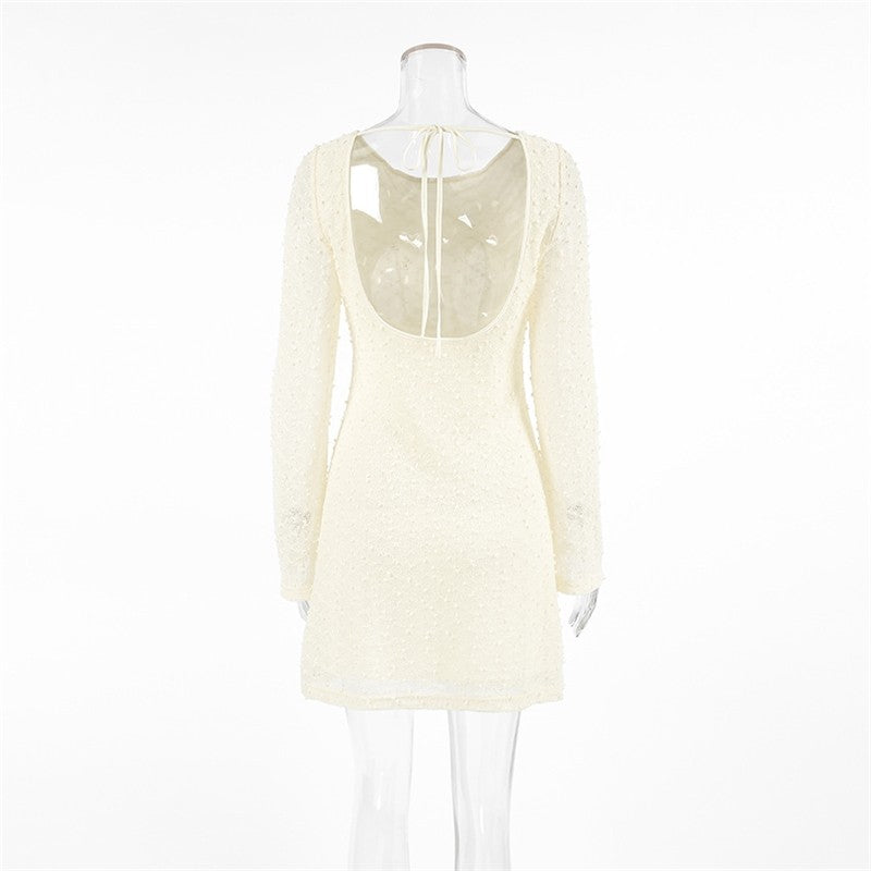 Slim Fit Jacquard Round Neck Long Sleeve Mini Dress