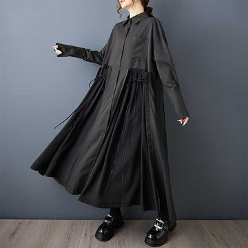 Dark Oversized Belted Shirt Dress
